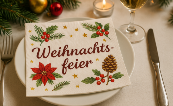 Bedruckte Servietten für Weihnachtsfeiern.